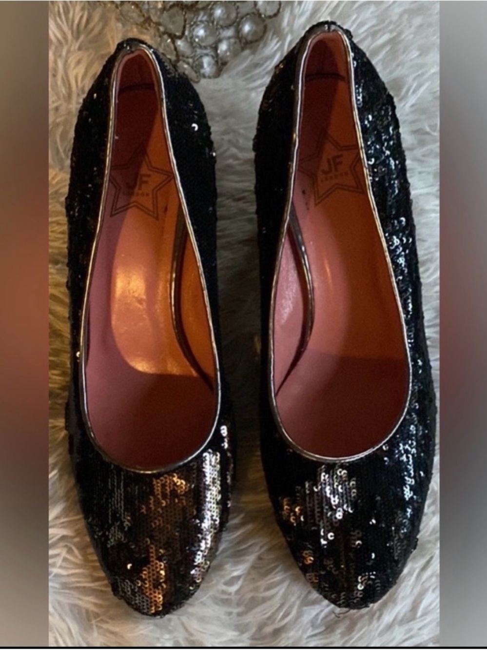 Vero Cuoio black and Silver Sequin Block Heel Pumps - Women's Dress Shoes